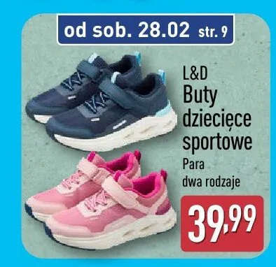 Buty dziecięce sportowe, 2 rodzaje L&D promocja w Aldi