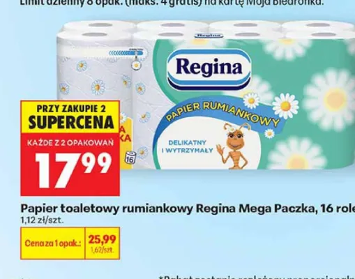 Papier toaletowy rumiankowy Regina Mega Paczka promocja w Biedronka