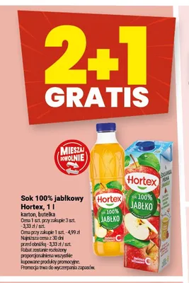 Sok 100% jabłkowy Hortex promocja w Twój Market