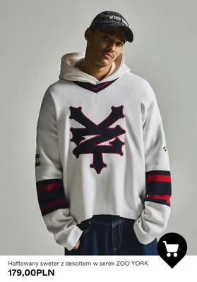 Haftowany sweter z dekoltem w serek Zoo York promocja w Bershka
