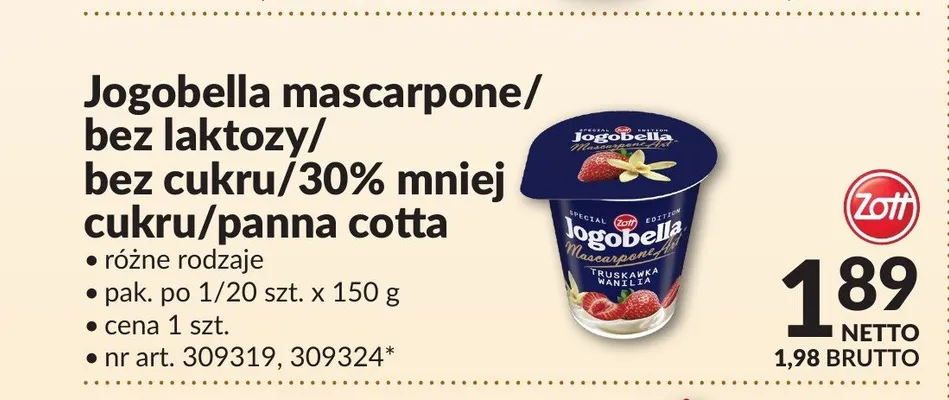 Jogurt Jogobella bez laktozy Zott promocja w Makro