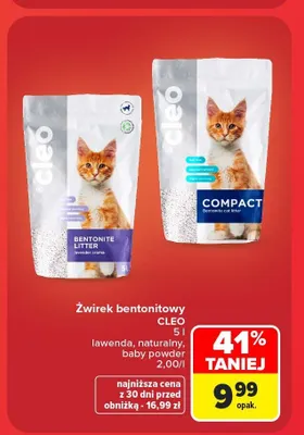 Żwirek bentonitowy Cleo baby powder promocja w Carrefour
