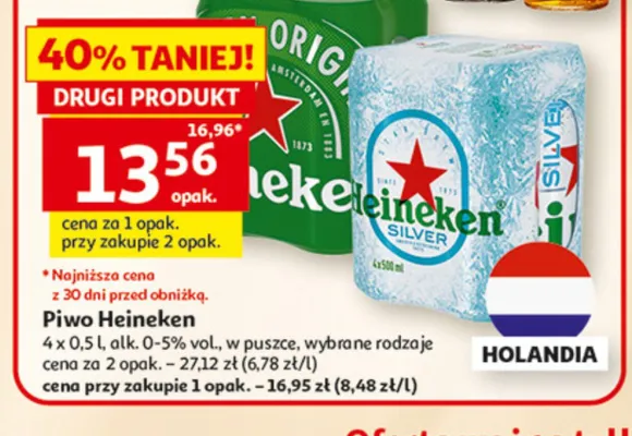 Piwo Heineken 4-pak 0,5l promocja w Auchan