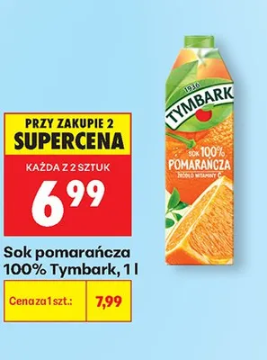 Sok pomarańcza 100% Tymbark promocja w Biedronka
