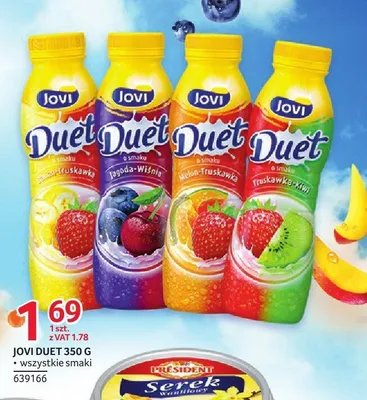 Napój jogurtowy Jovi Duet o smaku jagoda-wiśnia promocja w Selgros