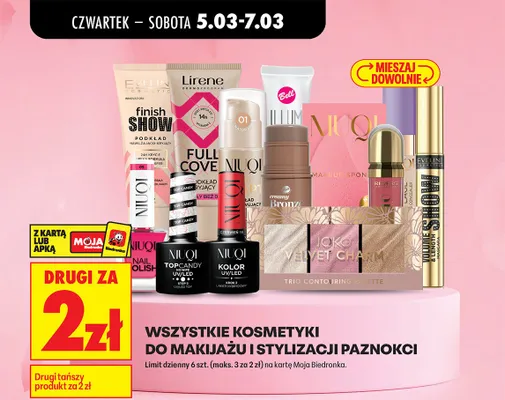 Wszystkie kosmetyki do makijażu i stylizacji paznokci DRUGI ZA 2 ZŁ promocja w Biedronka