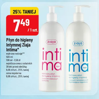 Kremowy płyn do higieny intymnej Ziaja Intima z kwasem mlekowym promocja w POLOmarket