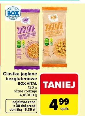 Ciastka jaglane bezglutenowe Box Vital różne rodzaje promocja w Carrefour