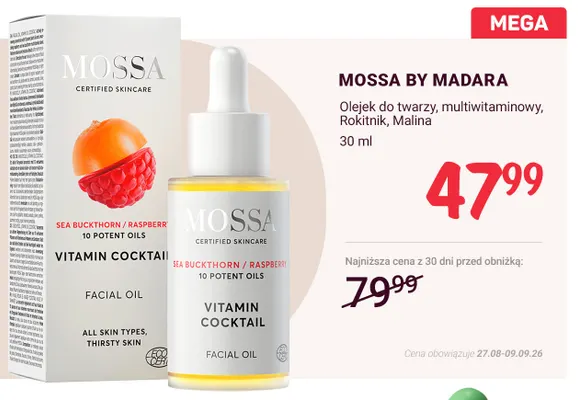 Olejek do twarzy multiwitaminowy rokitnik malina Mossa by Madara promocja w Rossmann
