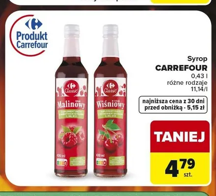Syrop o smaku malinowym Carrefour Classic promocja w Carrefour Market