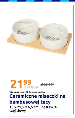 Ceramiczne miseczki na bambusowej tacy 15x29,5x6,5 cm zestaw 3-częściowy promocja w Action