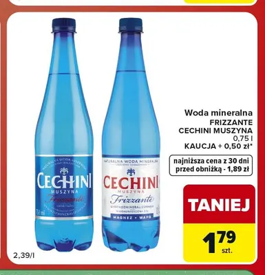Woda mineralna gazowana Cechini Muszyna Frizzante promocja w Carrefour Market