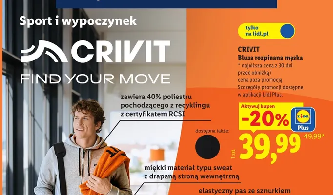 Bluza rozpinana męska Crivit promocja w Lidl