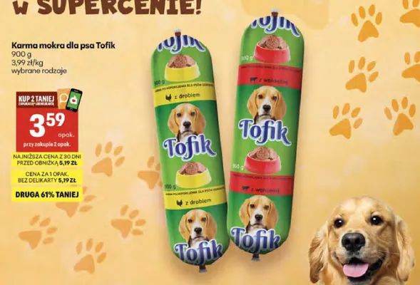 Karma mokra dla psa Tofik promocja w Delikatesy Centrum