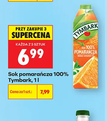 Sok pomarańcza Tymbark 100% promocja w Biedronka