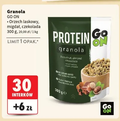Granola orzech laskowy, migdał, czekolada Go On promocja w Intermarche
