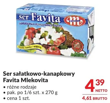 Ser sałatkowo-kanapkowy Favita Mlekovita różne rodzaje promocja w Makro
