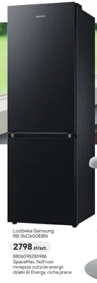 Lodówka Samsung RB 34C600EBN SpaceMax NoFrost mniejsze zużycie energii dzięki AI Energy cicha praca promocja w Castorama