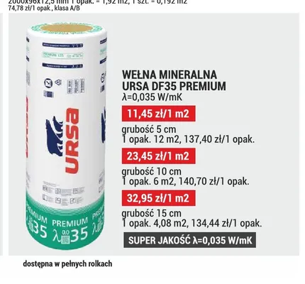 Wełna mineralna Ursa DF35 Premium grubość 10 cm promocja w Merkury Market