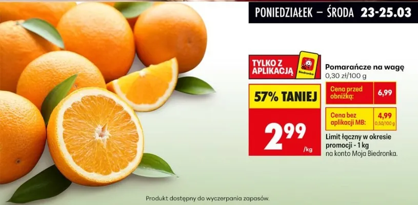 Pomarańcze na wagę promocja w Biedronka