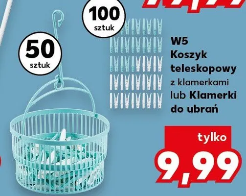 Koszyk teleskopowy z klamerkami lub Klamerki do ubrań promocja w Kaufland