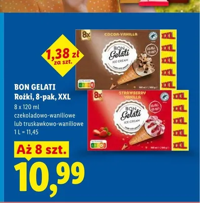 Rożki czekoladowo-waniliowe Bon Gelati 8-pak XXL promocja w Lidl