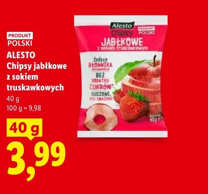 Chipsy jabłkowe z sokiem truskawkowym Alesto promocja w Lidl