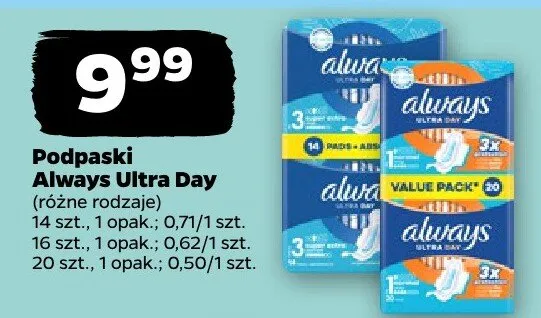 Podpaski Always Ultra Day promocja w Netto
