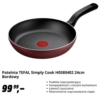 Patelnia Tefal Simply Cook H0580402 24 cm bordowy promocja w Media Markt