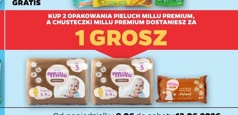 Pieluchy dziecięce Millu Premium promocja w Netto