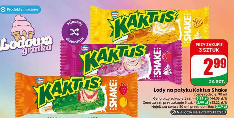 Lody na patyku Kaktus Shake różne rodzaje promocja w Dino