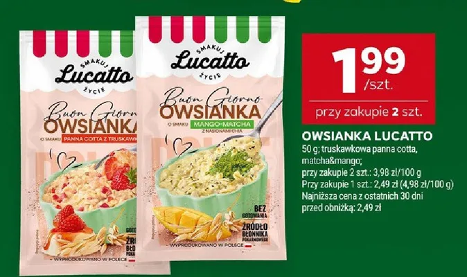 Owsianka truskawka panna cotta, mango matcha promocja w Stokrotka