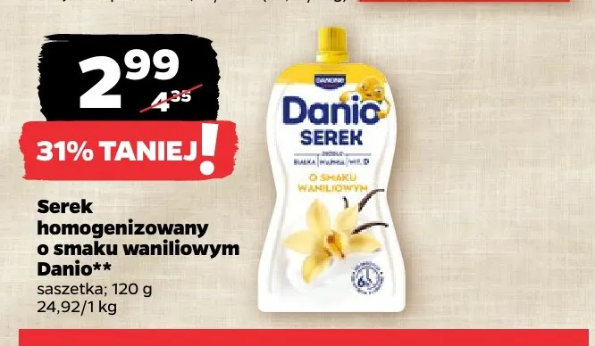 Serek homogenizowany o smaku waniliowym Danio promocja w Netto
