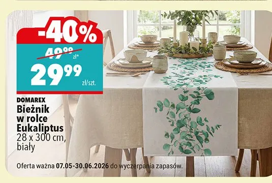 Bieżnik w rolce DOMAREX Eukaliptus 28x300cm biały promocja w Biedronka