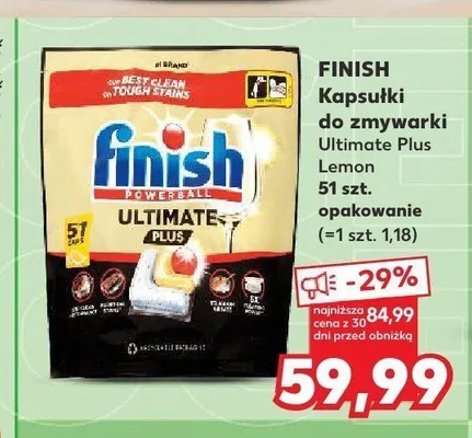 Kapsułki do zmywarki Finish Ultimate Plus Lemon promocja w Kaufland
