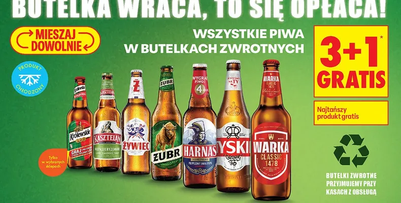 Wszystkie piwa w butelkach zwrotnych promocja w Biedronka