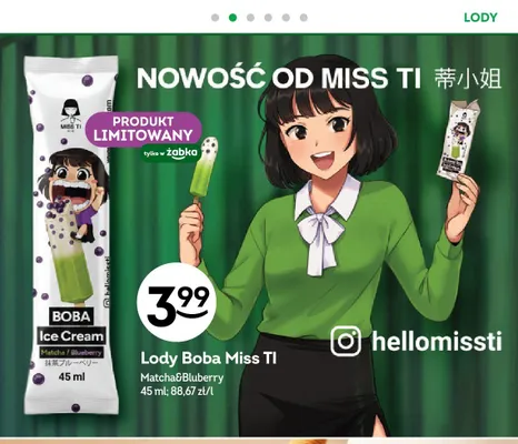 Lody Boba Miss Ti Matcha Blueberry promocja w Żabka