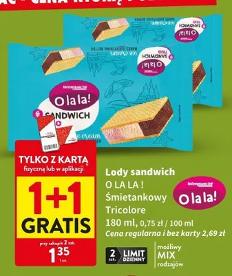 Lody sandwich O la la! Tricolore promocja w Intermarche