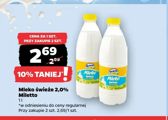 Mleko świeże Miletto 2,0% promocja w Netto