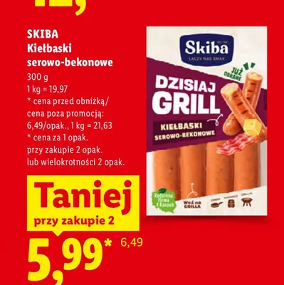 Kiełbaski serowo-bekonowe Skiba promocja w Lidl