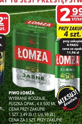 Piwo Łomża Jasne 4-pak 500ml promocja w Top Market