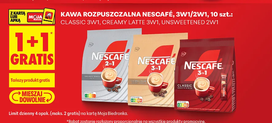 Kawa rozpuszczalna Nescafé 2in1 Unsweetened Taste promocja w Biedronka