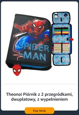 Piórnik dwupłatowy z wypełnieniem Theonoi Spider-Man promocja w Amazon