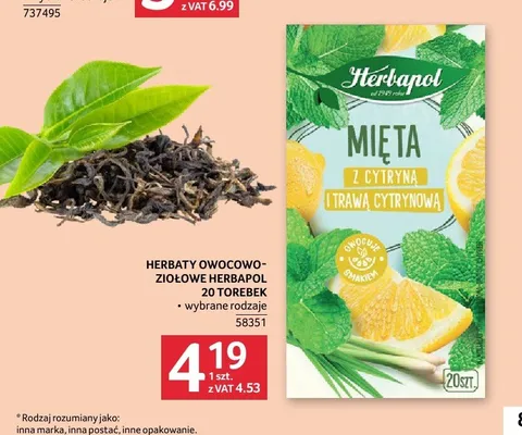 Herbata owocowo-ziołowa Herbapol Mięta z cytryną i trawą cytrynową promocja w Selgros