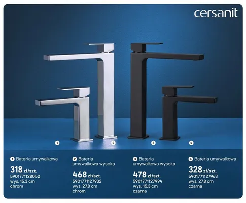 Bateria umywalkowa Cersanit Bari czarna wys. 27,8 cm promocja w Castorama