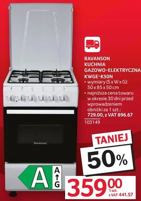 Kuchnia gazowo-elektryczna RAVANSON KWGE-K50N promocja w Selgros