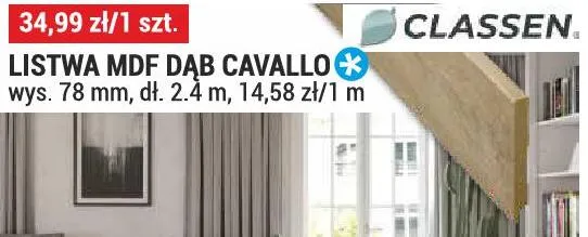 Listwa MDF Dąb Cavallo Classen wys. 78mm dł. 2,4m promocja w Merkury Market