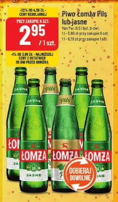 Piwo Łomża Pils lub Jasne promocja w POLOmarket