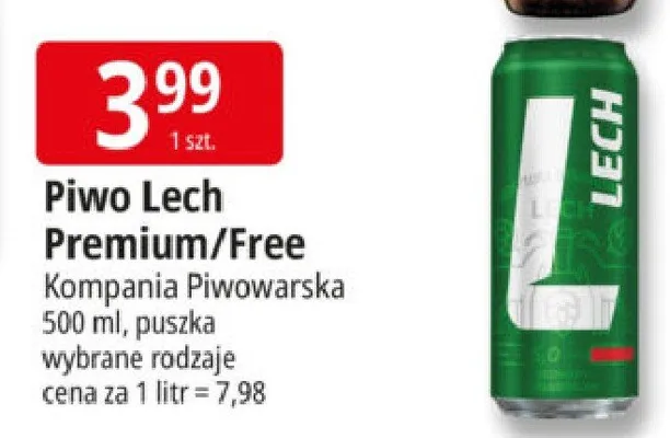 Piwo Lech Premium/Free promocja w Leclerc