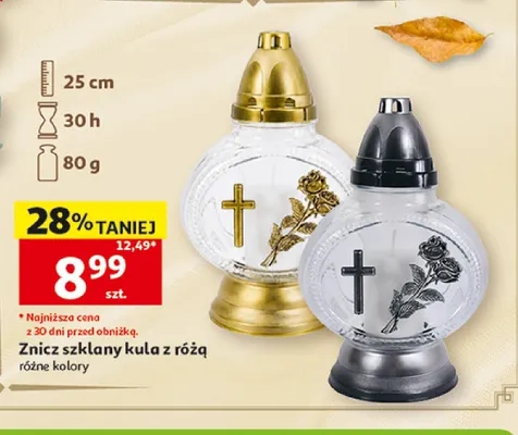 Znicz szklany kula z różą promocja w Auchan